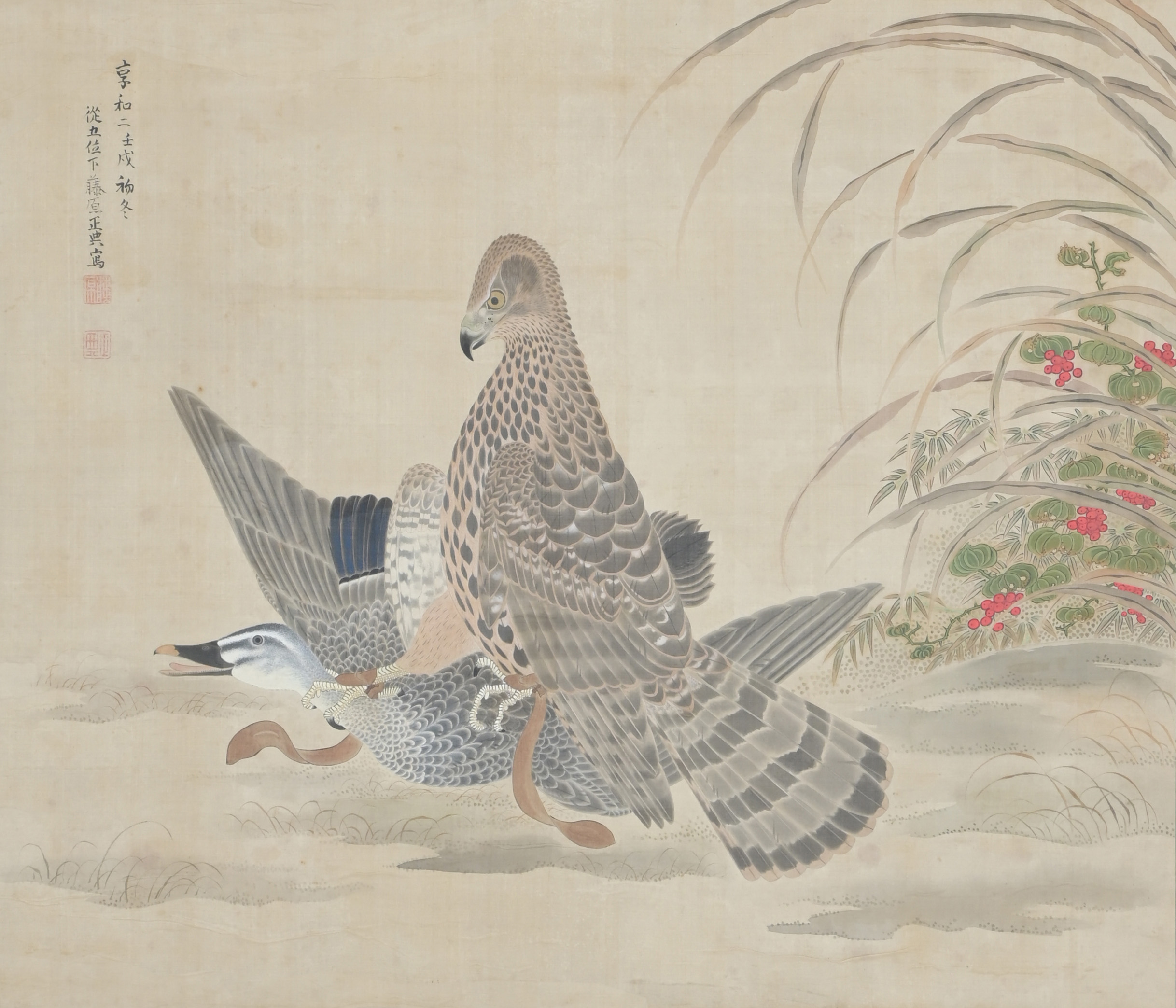 鷹狩図　成瀬正典筆